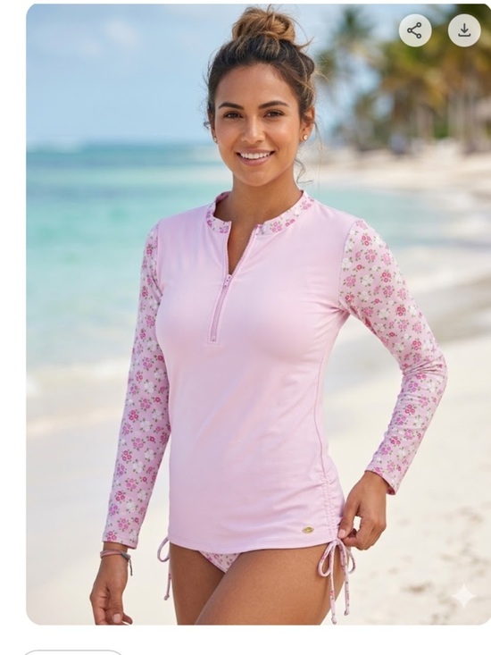 Betsey Johnson Other - Betsey Johnson Light Pink Long-Sleeve Floral Sleeve Swim  811 Coverup